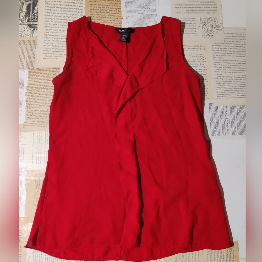 White House Black Market Red Sleeveless Blouse with Ruffle Front